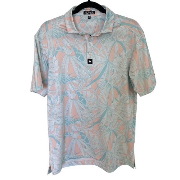 Bad Birdie Men's Day Pass Polo Shirt White Tropical Print Size Small Golf UPF 50 - Picture 3 of 7
